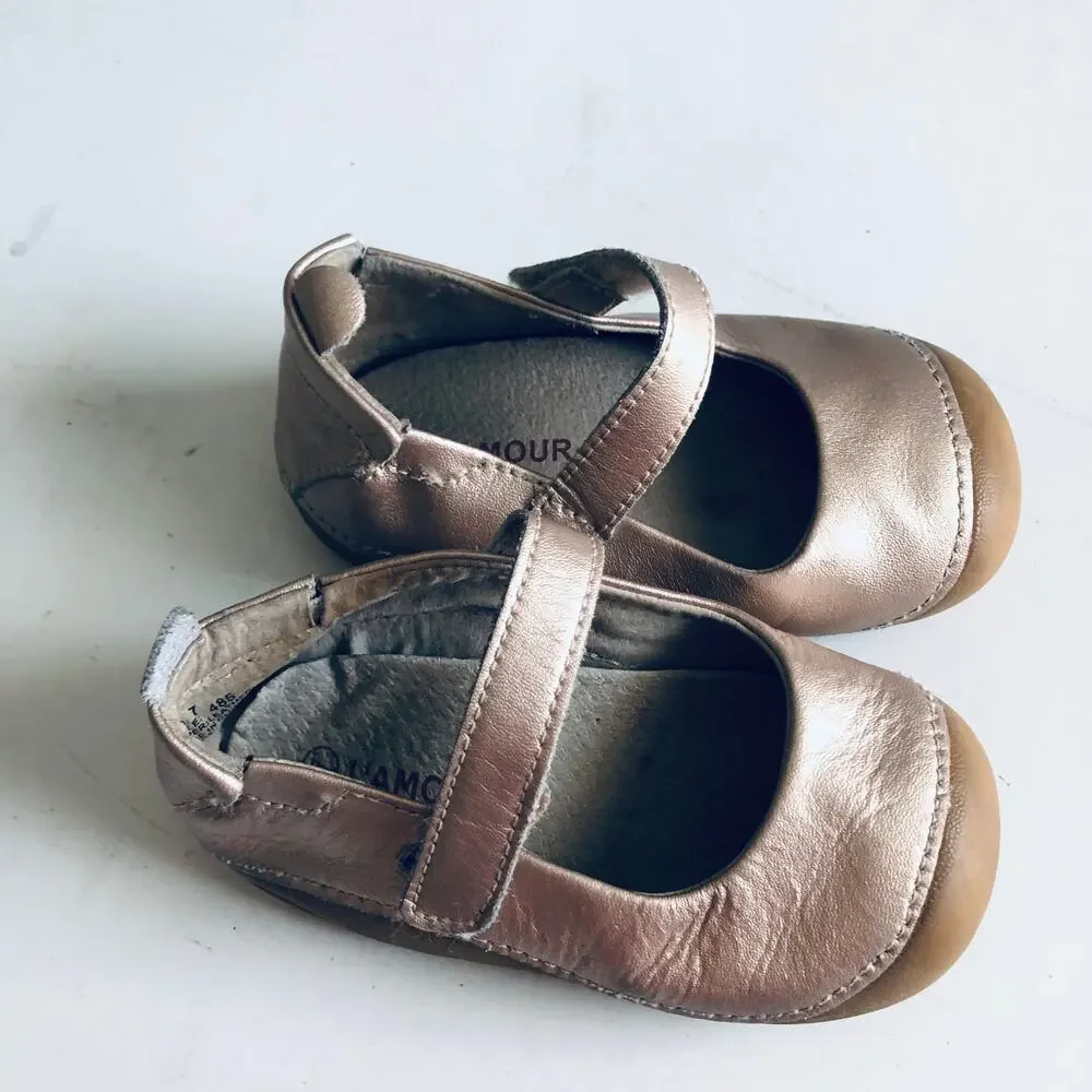 L'AMOUR 485 'Emily' Baby 7 Gold Leather Mary Jane Shoe